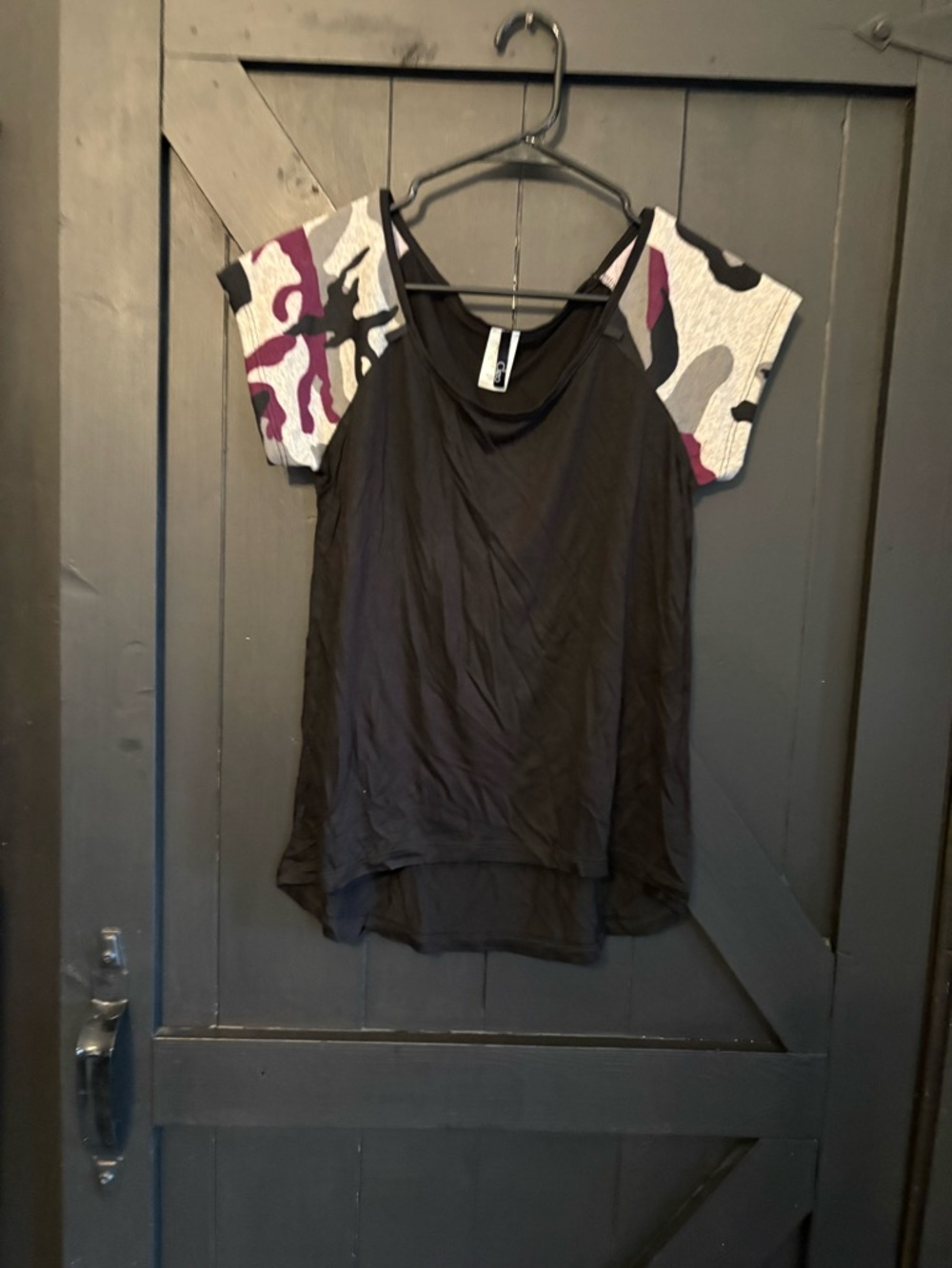 cleo Black Top with Pink & Gray Camo Sleeves